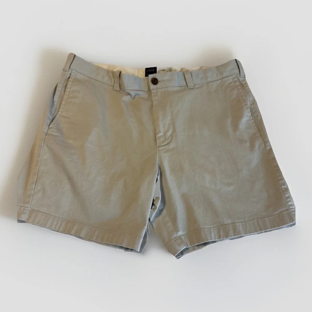 J. Crew 7 Flex Chino Mens Khaki Shorts Flat Front 38 Stone L0923